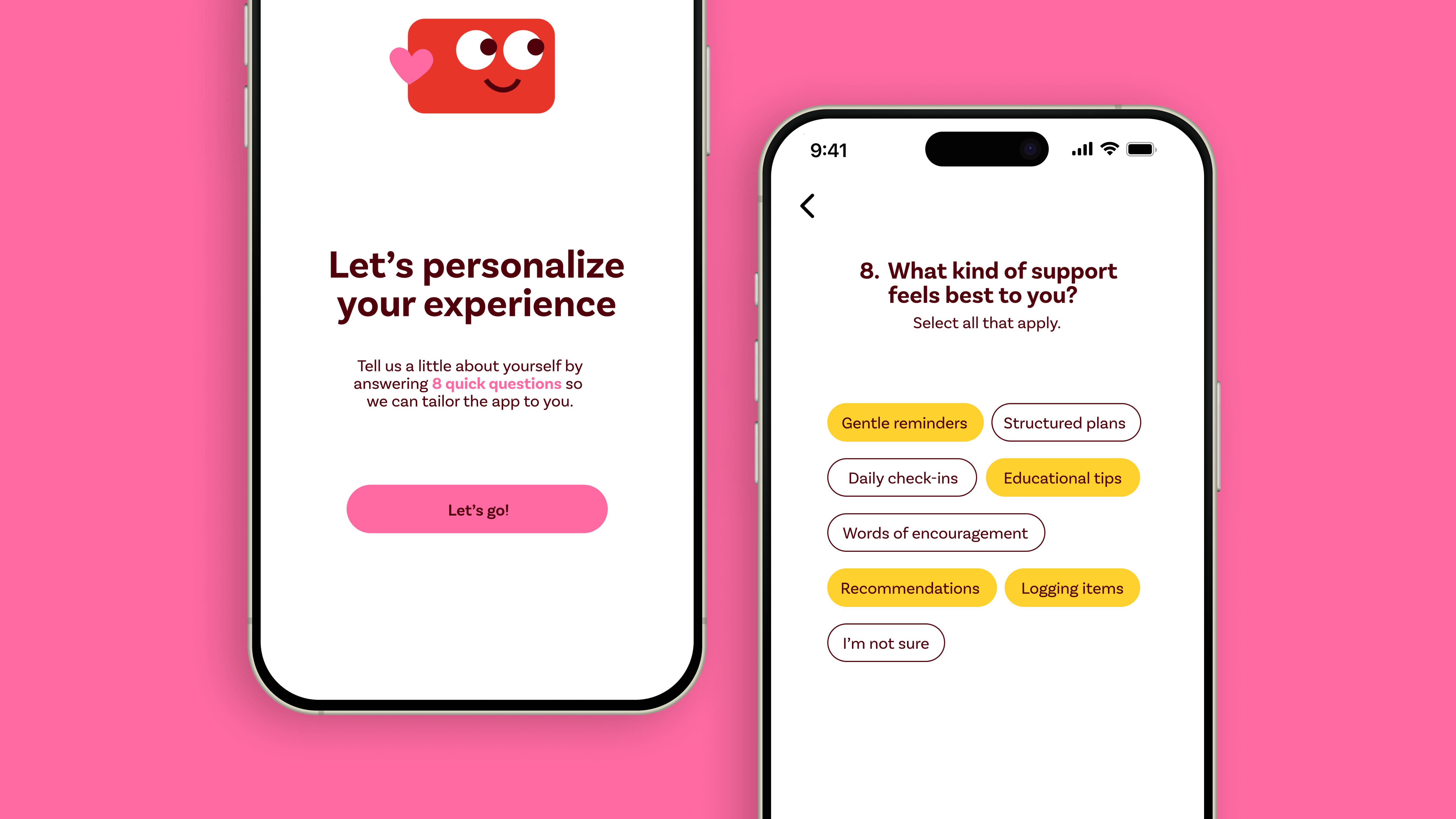 2 phone mockups of Buddi's onboarding process