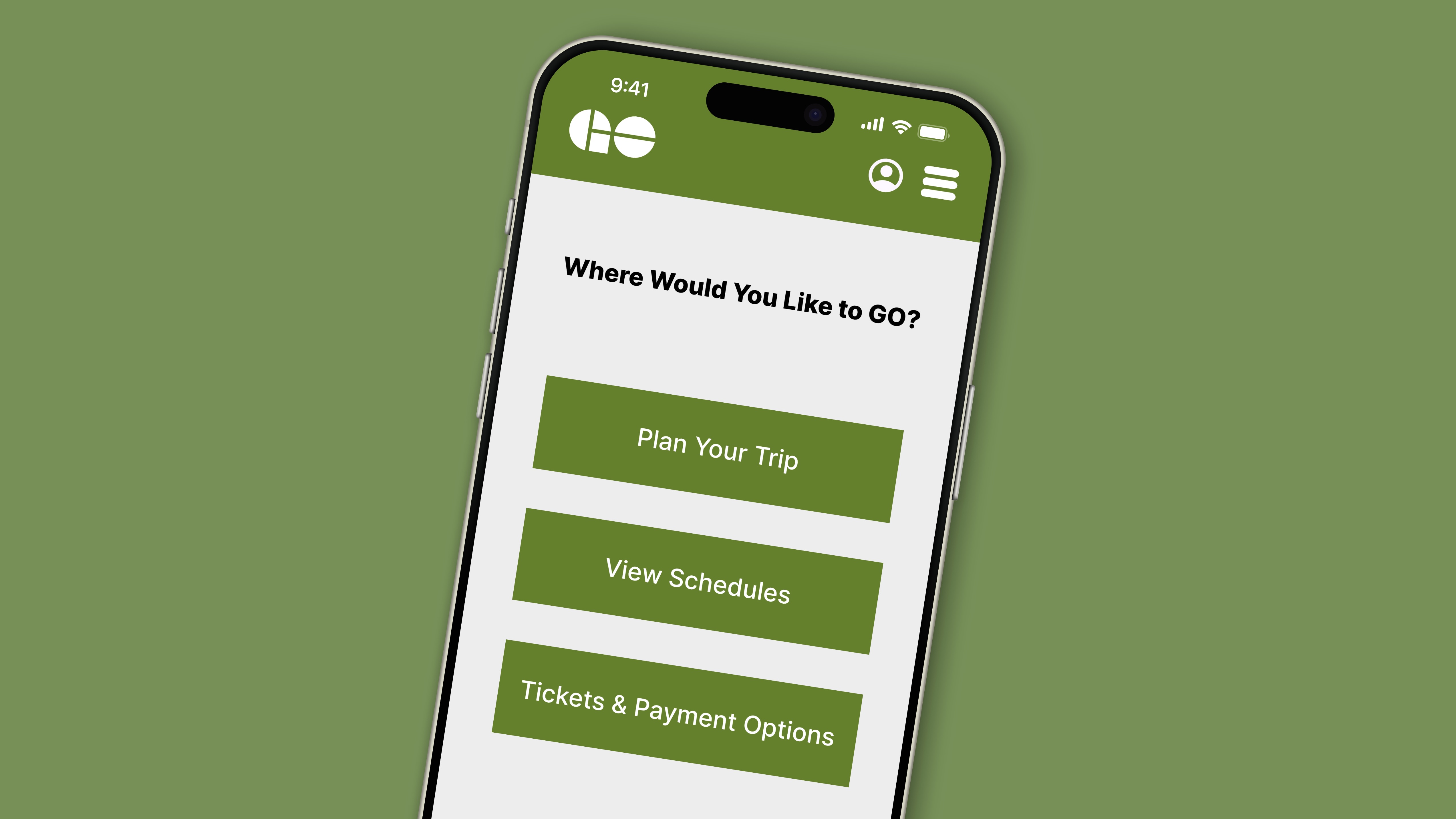 iphone mockup with first home screen of new go transit app